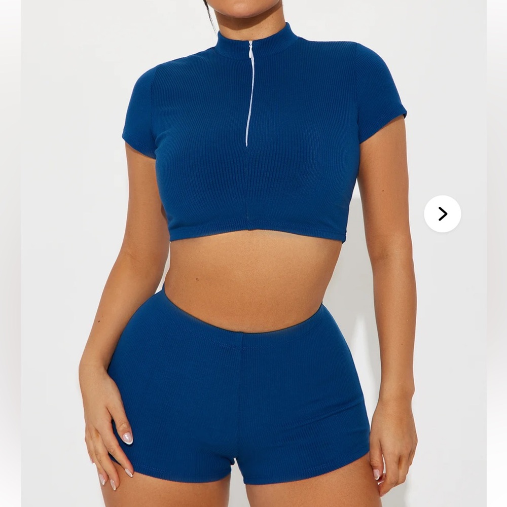 Fashion Nova Blue Ribbed Two-Piece Set